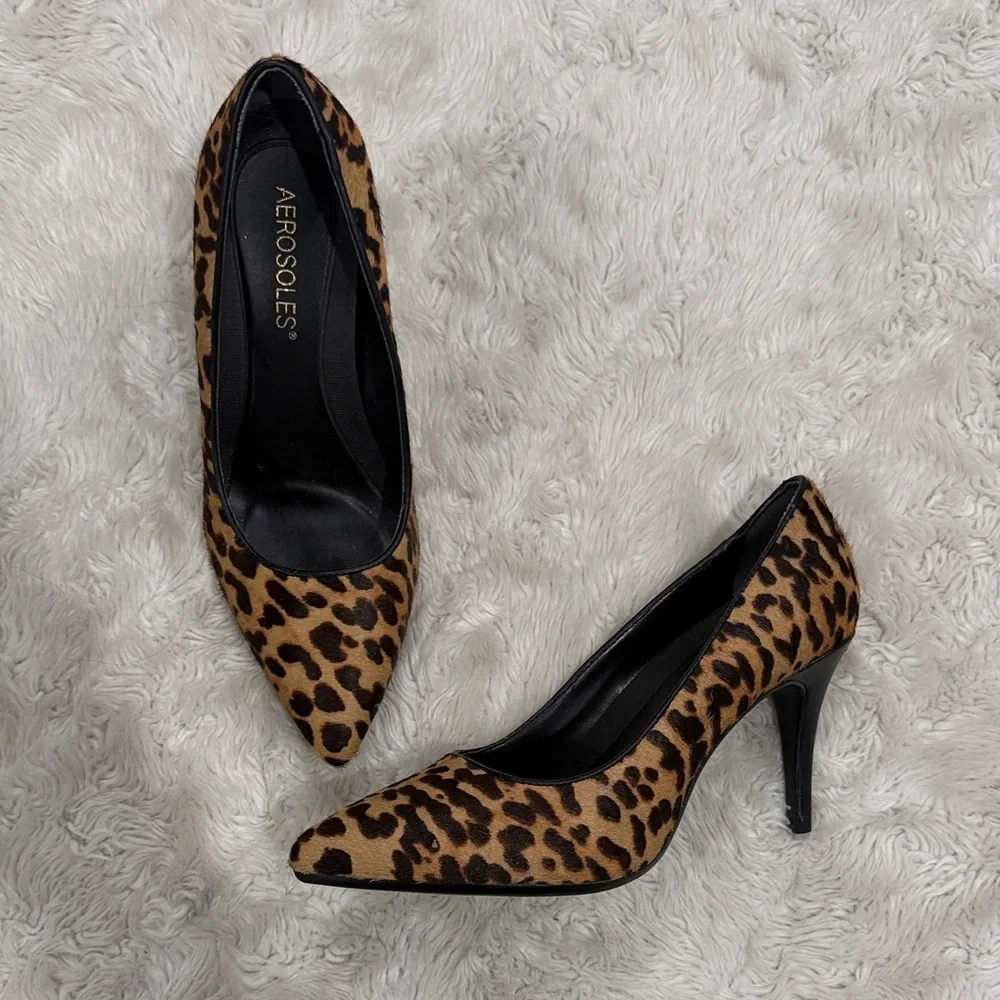 Aerosoles leopard print calf hair pumps pointed toe‎ stiletto heel Womans 6.5